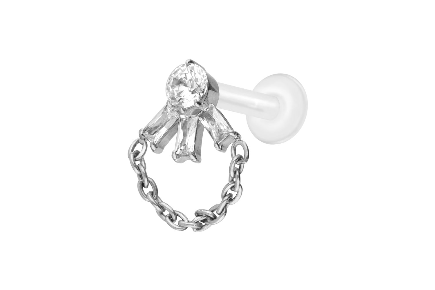 PTFE Labret Piercing mit Innengewinde + Titan-Aufsatz LOTUSBLÜTE + KETTE